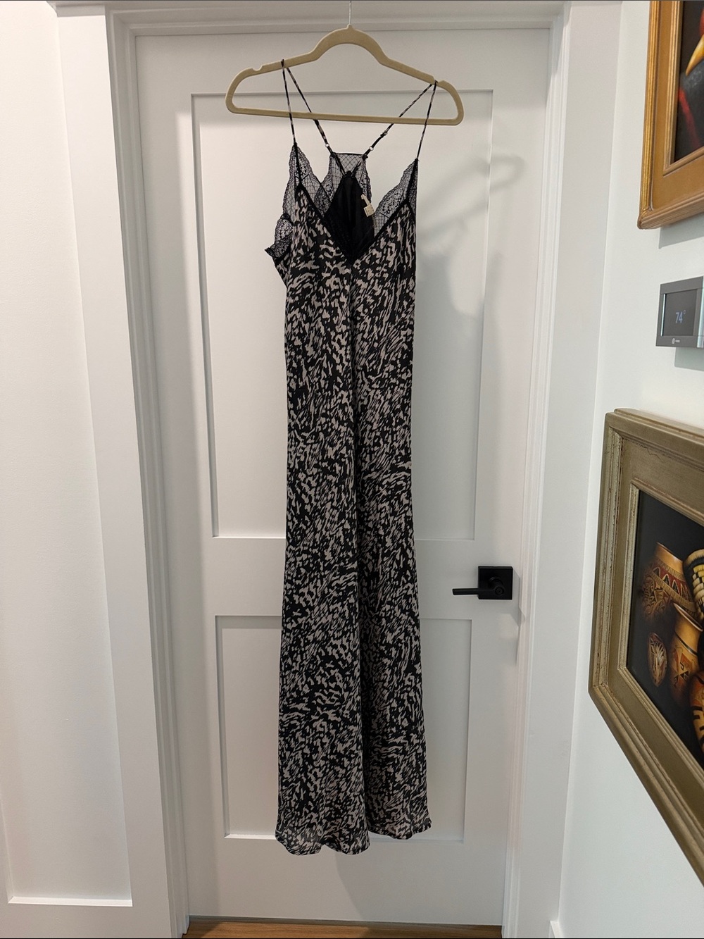 Lovestitch Black & White Printed Slip Dress with Lace Trim